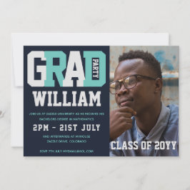 FOTO DE GRADUAÇÃO masculina Convite azul Turquesa