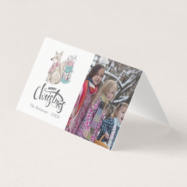 Foto de Natal da raposa do inverno em aquarela fof (Frente)