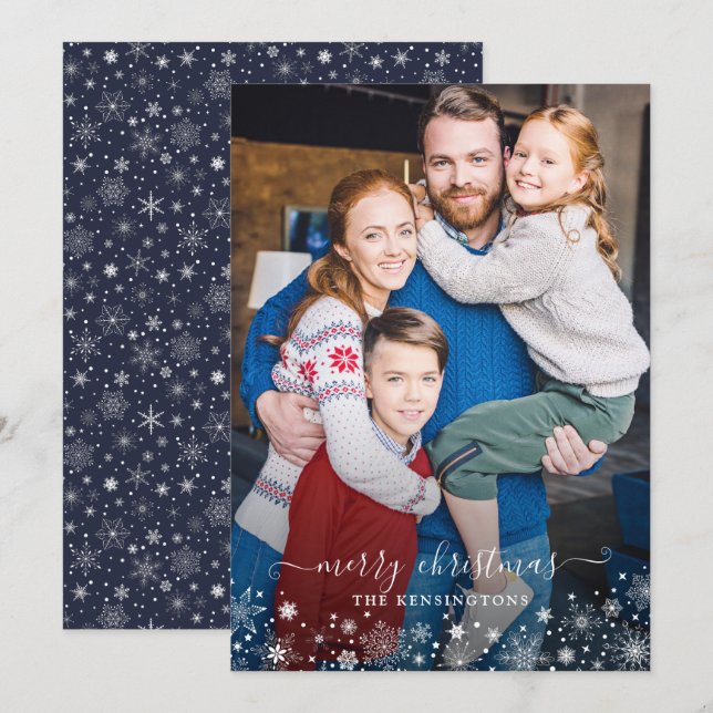 Foto de Natal do marinho Blue Winter Snowflakes (Frente/Verso)