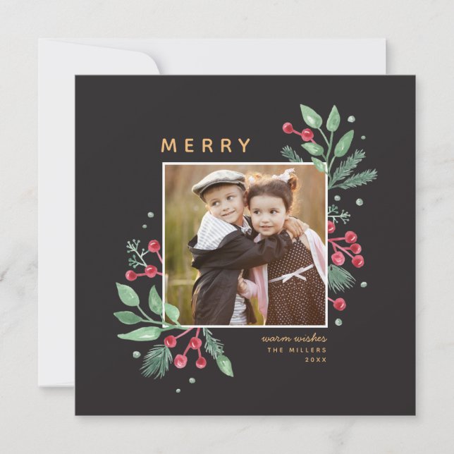 Foto de Natal do Winter Berries Greenery | Quadrad (Frente)