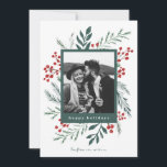 Foto de Natal Elegante dos Botânicos de inverno<br><div class="desc">Este cartão de feriado de 1 foto, completamente personalizável, apresenta uma elegante botânica de wintery color aquosa pintada manualmente, que elegantemente enquadra sua foto. Vem com um padrão correspondente no verso e na sala para escrever uma mensagem personalizada. Esta design faz parte de uma coleção. Arte original da designer Nicole...</div>