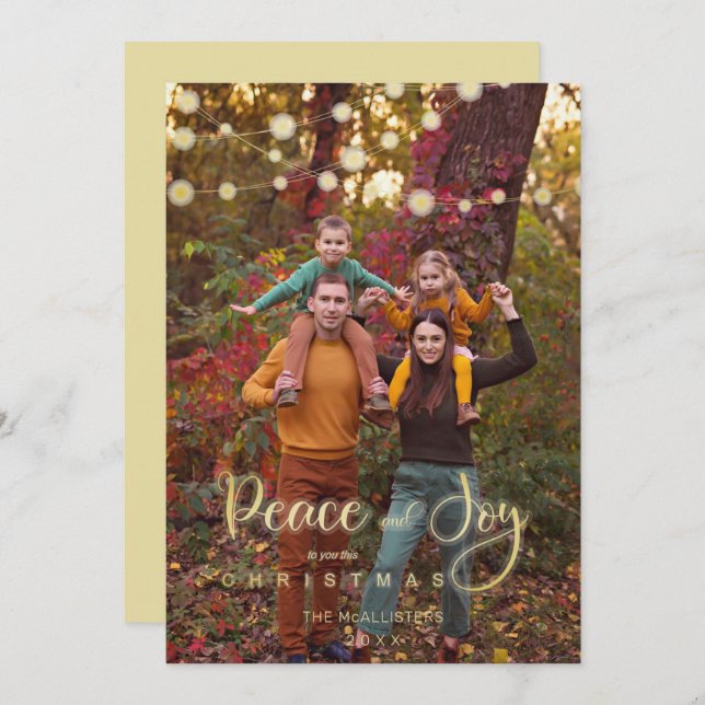 Foto de Natal Lights Peace Joy Whimsical Script (Frente/Verso)