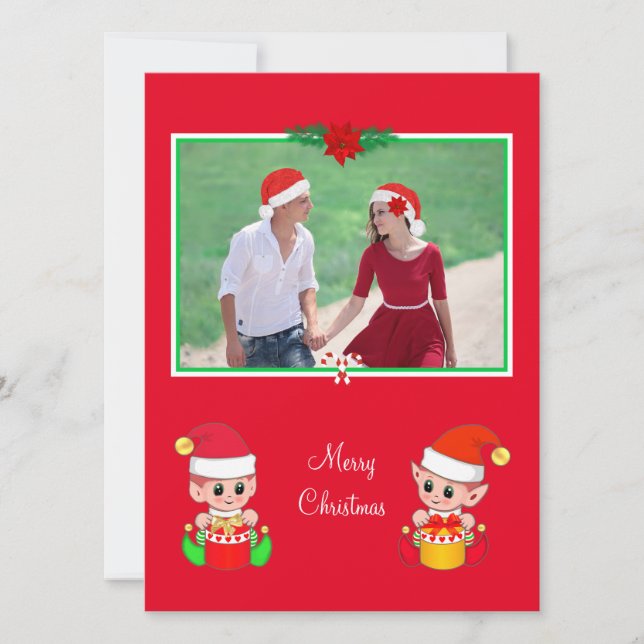 Foto de Natal Personalizada & Elfo Fofo em Vermelh (Frente)