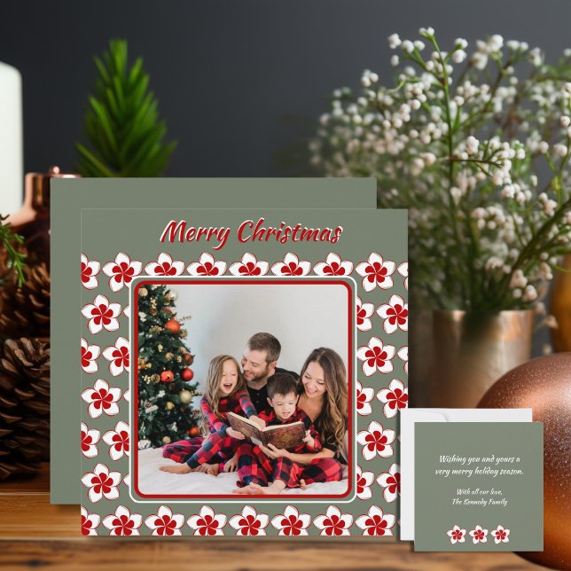 Foto de Natal Retro White e Flor Verde (Criador carregado)