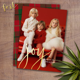 Foto de Natal Vertical - JOY xadrez Script Dourado