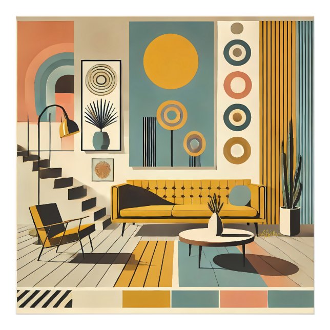 Foto Decoração de Interiores de Meados do Século Sala d (Frente)