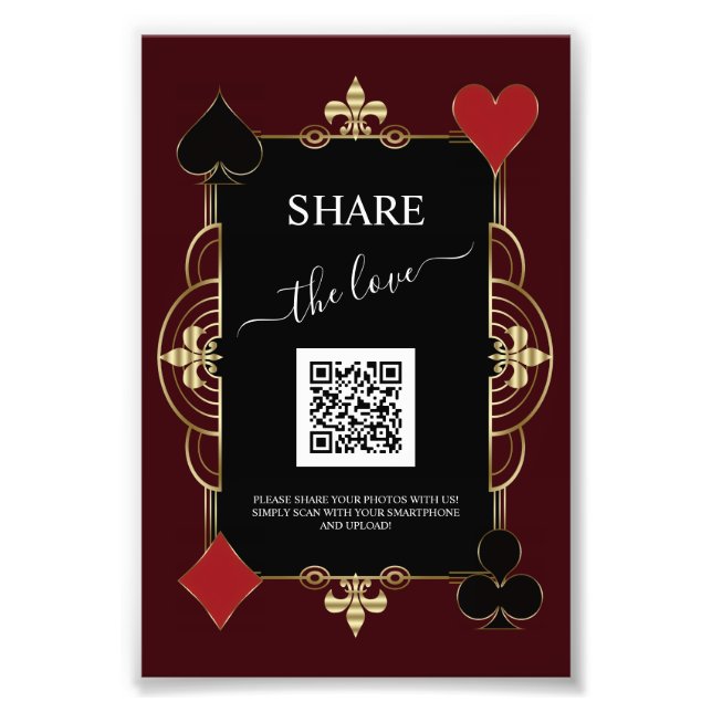 Foto Deep Burgundy Casino Share Photo QR Code Wedding  (Frente)