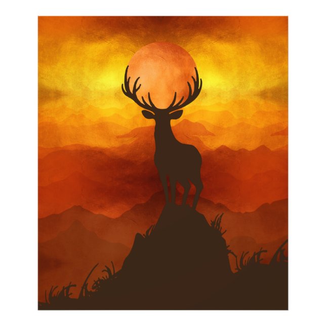 Foto Deer Buck no topo da montanha com o pôr do sol (Frente)