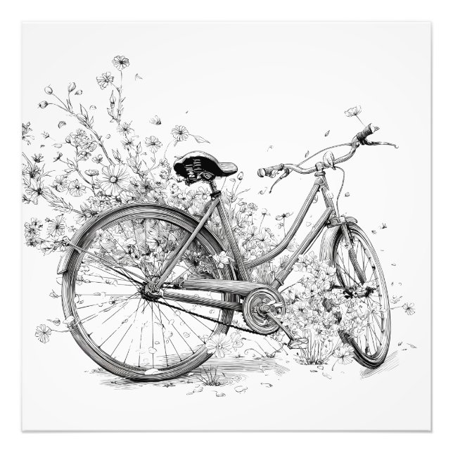 Foto Desenho da Flor Branca Bicicleta Branca, Quadrado (Frente)