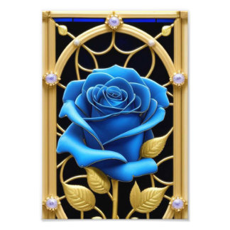 Foto Desenho de Rosa Azul em Vidro Colorido