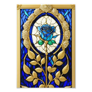 Foto Desenho de Rosa Azul em Vidro Pintado