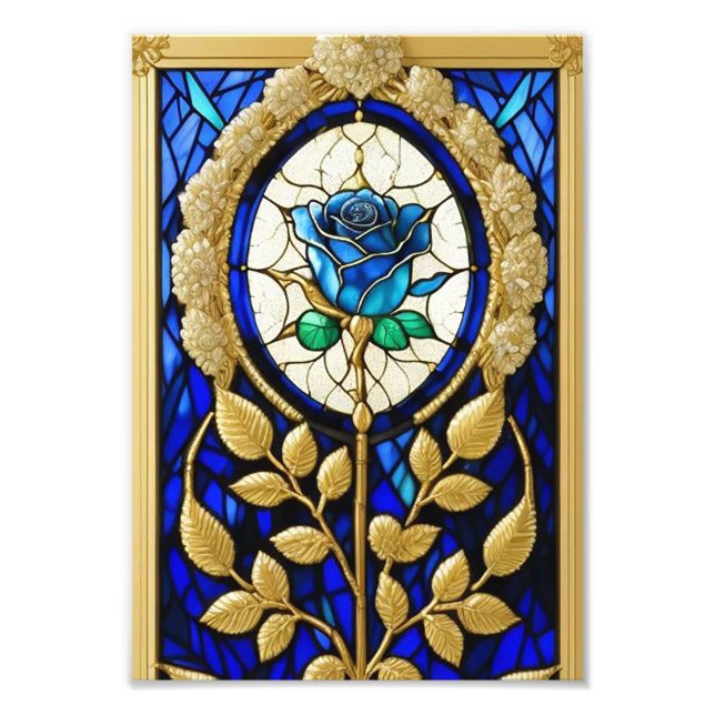 Foto Desenho de Rosa Azul em Vidro Pintado (Frente)