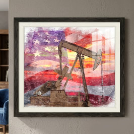 Foto Desenho Pastel do Pumpjack Patriótico ao Pôr do So