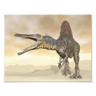Foto Dinossauro do espinossauro no deserto - renderizaç
