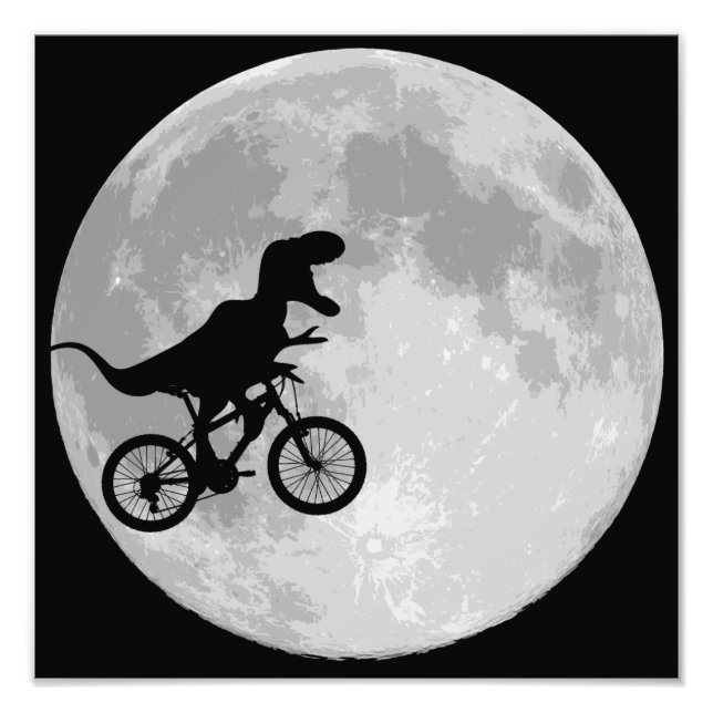 Foto Dinossauro em bicicleta no céu com lua (Frente)
