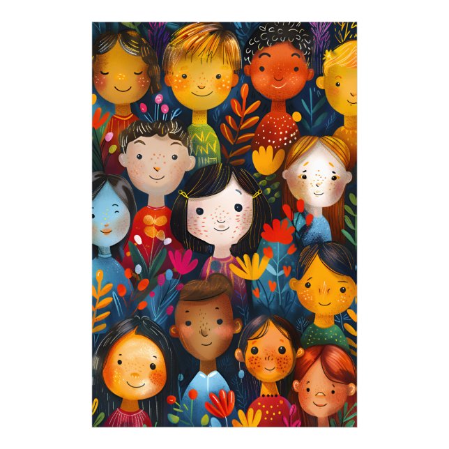 Foto Diverse Happy Children Floral Pattern Illustration (Frente)