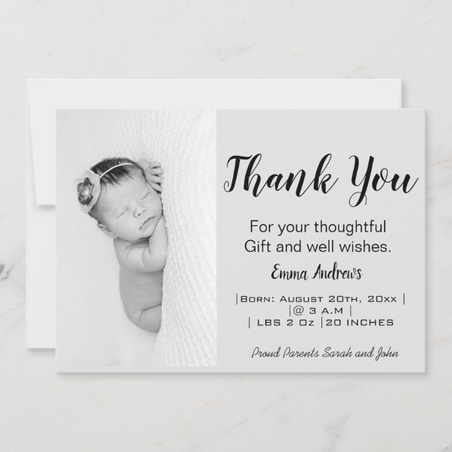 Foto do bebê Obrigado Anúncio de Nascimento (Frente)