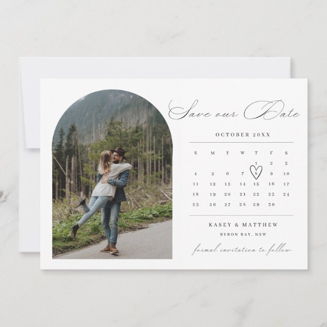 Foto do calendário de arco Convite Save the Date (Frente)