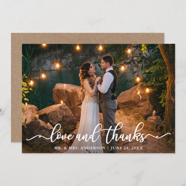 Foto do Casal de casamento Amor e Obrigados Cartão (Frente/Verso)