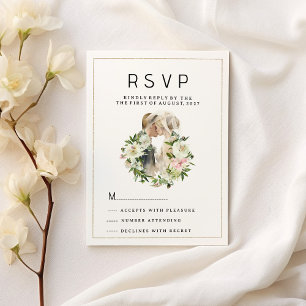 Foto do casal floral branco rosa-mint Convite RSVP