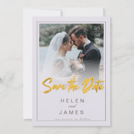 Foto do casal Golden Save the Date cartão clássico