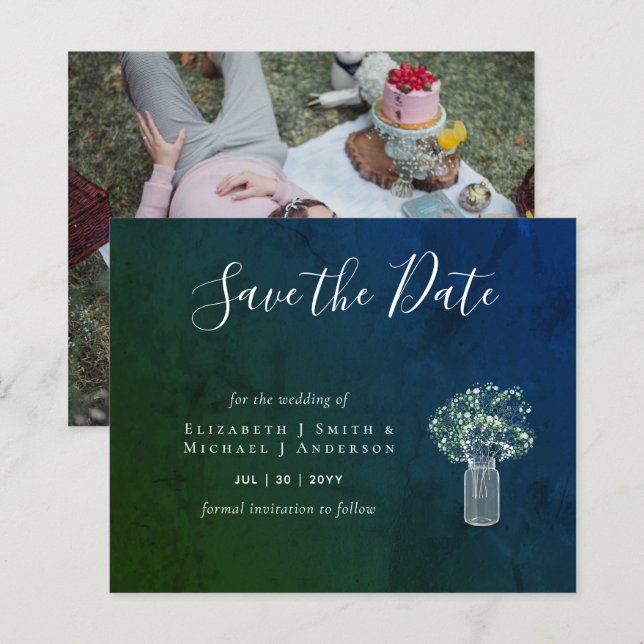 Foto do CHEAP Salvar Datas Rustic Gypsophila Mason (Frente/Verso)