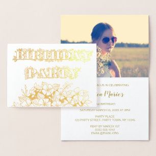 Foto do Convite de aniversário Floral Gold Foil