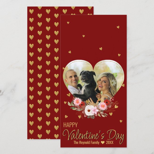 Foto do coração do dia de os namorados Dourado Ver (Frente/Verso)