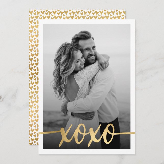 Foto do Dia de os namorados XOXO Dourado minimalis (Frente/Verso)