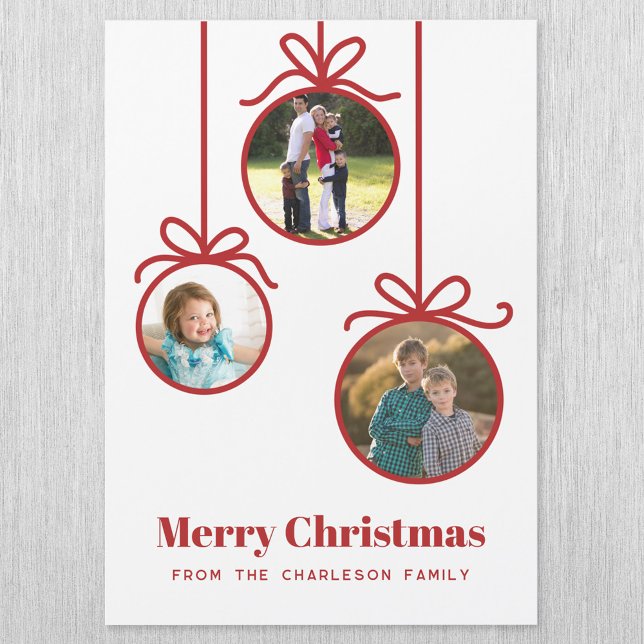 Foto do enfeites de natal 3 (3 Photo ornament magnetic Christmas card with editable text)