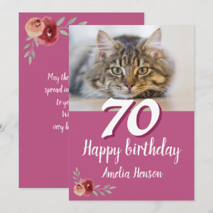 Foto do Gato com Rosa em Aquarela Vermelha para 70