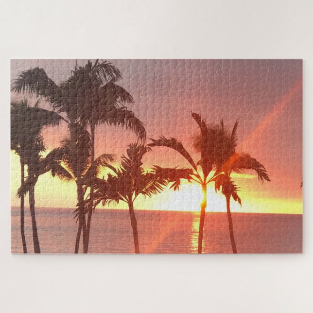 Foto do Sunset Havaiano Desenhada Quebra-cabeça (Horizontal)