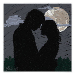 Foto Dois Amores Em Pé Na Lua, Desenho Romântico