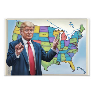 Foto Donald Trump na frente do Trabalho de arte do mapa