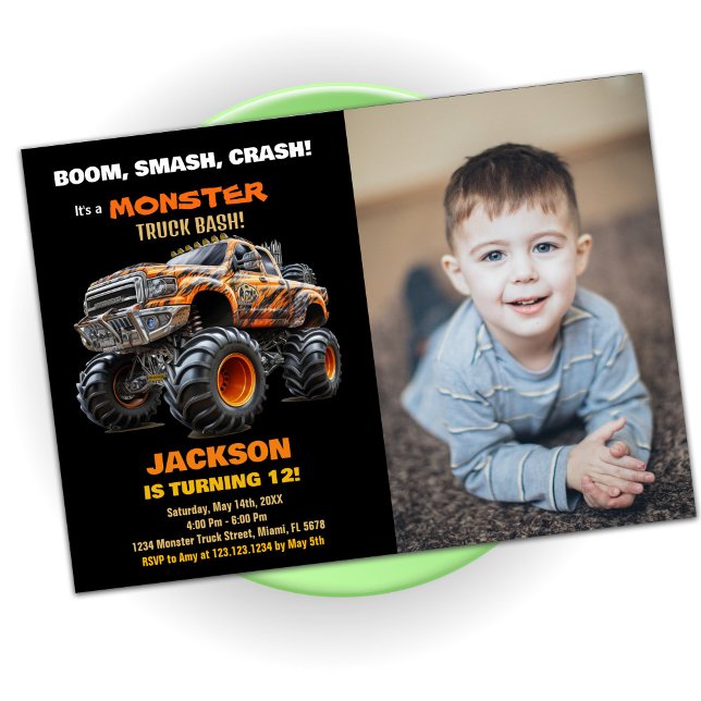 Foto dos Convites de Aniversário do Monstro Negro (Dark Monster Truck Birthday Invitations photo)