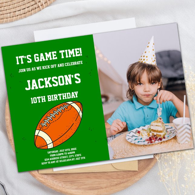 Foto dos Convites de Aniversário do Orange Green (Orange Green Football Birthday Invitations photo)