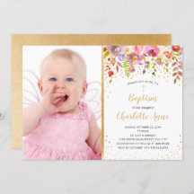 Foto Dourada cor-de-rosa de menina floral convite