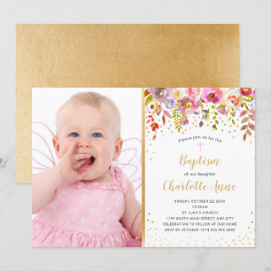 Foto Dourada cor-de-rosa de menina floral convite 