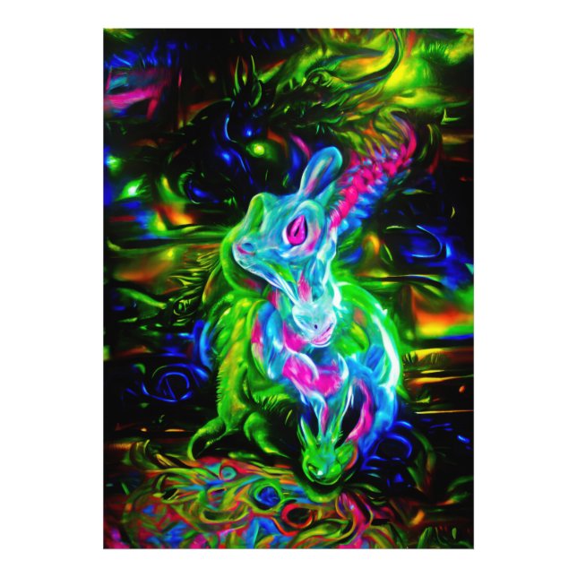 Foto Dragão do Coelho Psicodélico em Neon Fantasy (Frente)