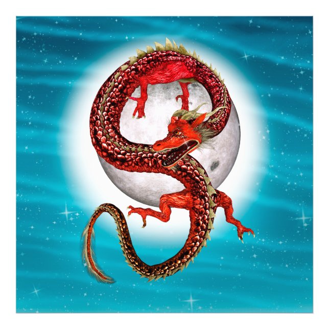 Foto Dragão Lua Vermelha Arte de Fantasia Celestial (Frente)