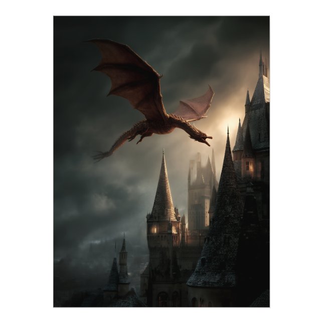 Foto Dragão Vermelho Sobre Castelo Gótico (Frente)
