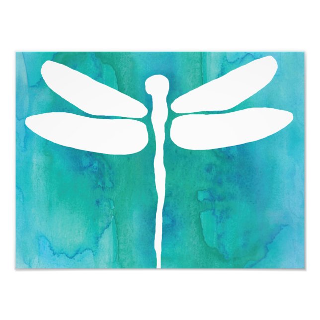 Foto Dragonfly Watercolor White Aqua Blue Dragonlies (Frente)