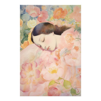 Foto Dreaming in Bloom – Watercolor Sleeping Woman