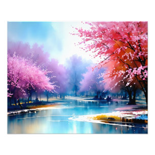 Foto Dreamy Riverbank Sob Blossomas De Cereja
