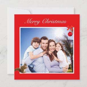 Foto e Esquilo da Família Editável no Natal Vermel