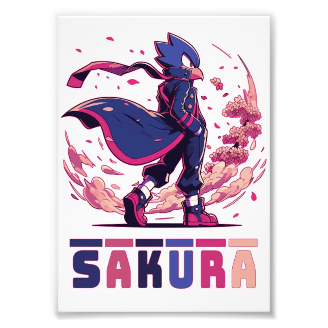 Foto Edgy Sakura Warrior Bird Anime Illustration (Frente)