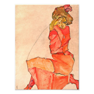 Foto Egon Schiele - fêmea de ajoelhamento no vestido d