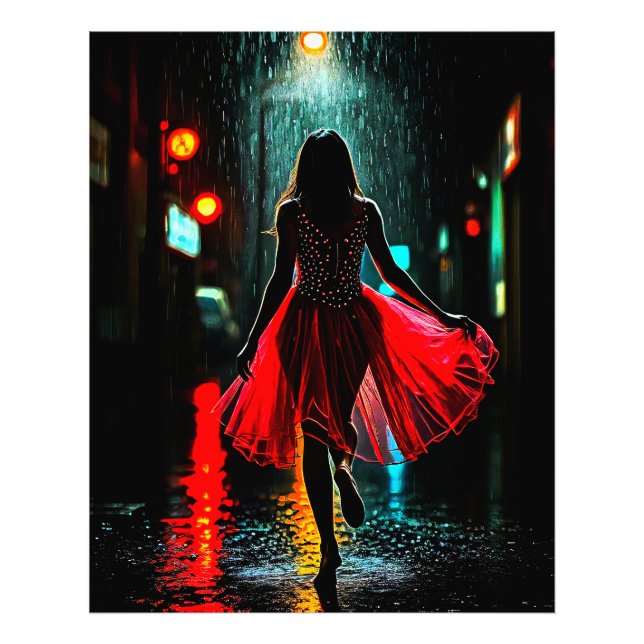 Foto Einsame Anmut in Rot - Frau im Regen (Frente)