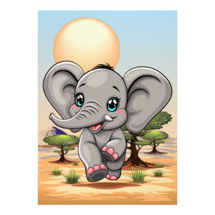 Foto Elefante Bebê Pulando Feliz em Savana Africana