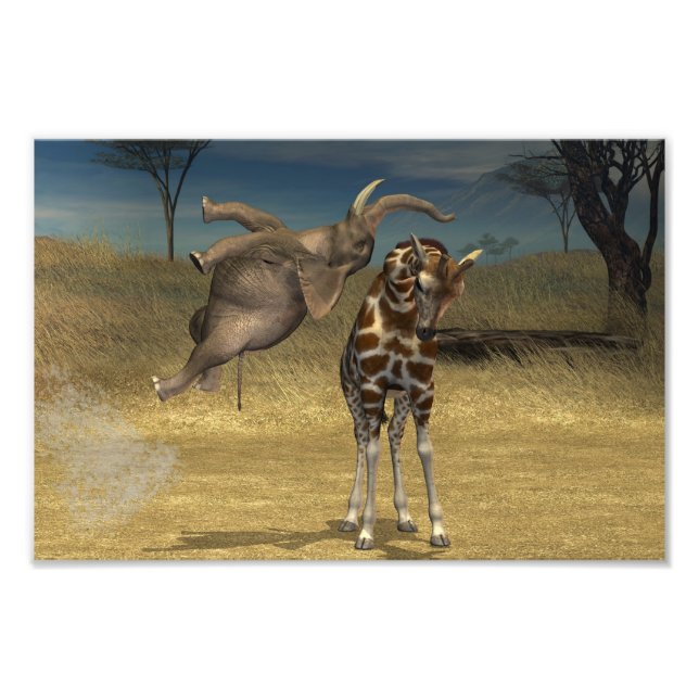 Foto Elefante Salta Sobre Girafa (Frente)